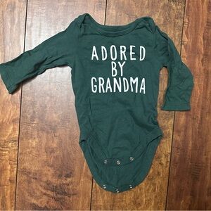 Dark green, long sleeve onesie “ adored by grandma” 6-9 months